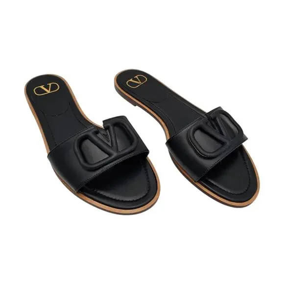 Valentino Garavani VLogo V Logo Flat Slide Sandal Black Leather Size 39 US 9 - Picture 5 of 12